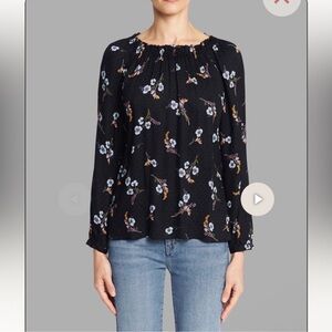 Rebecca Taylor 100% silk dark navy floral print blouse‎ size 8